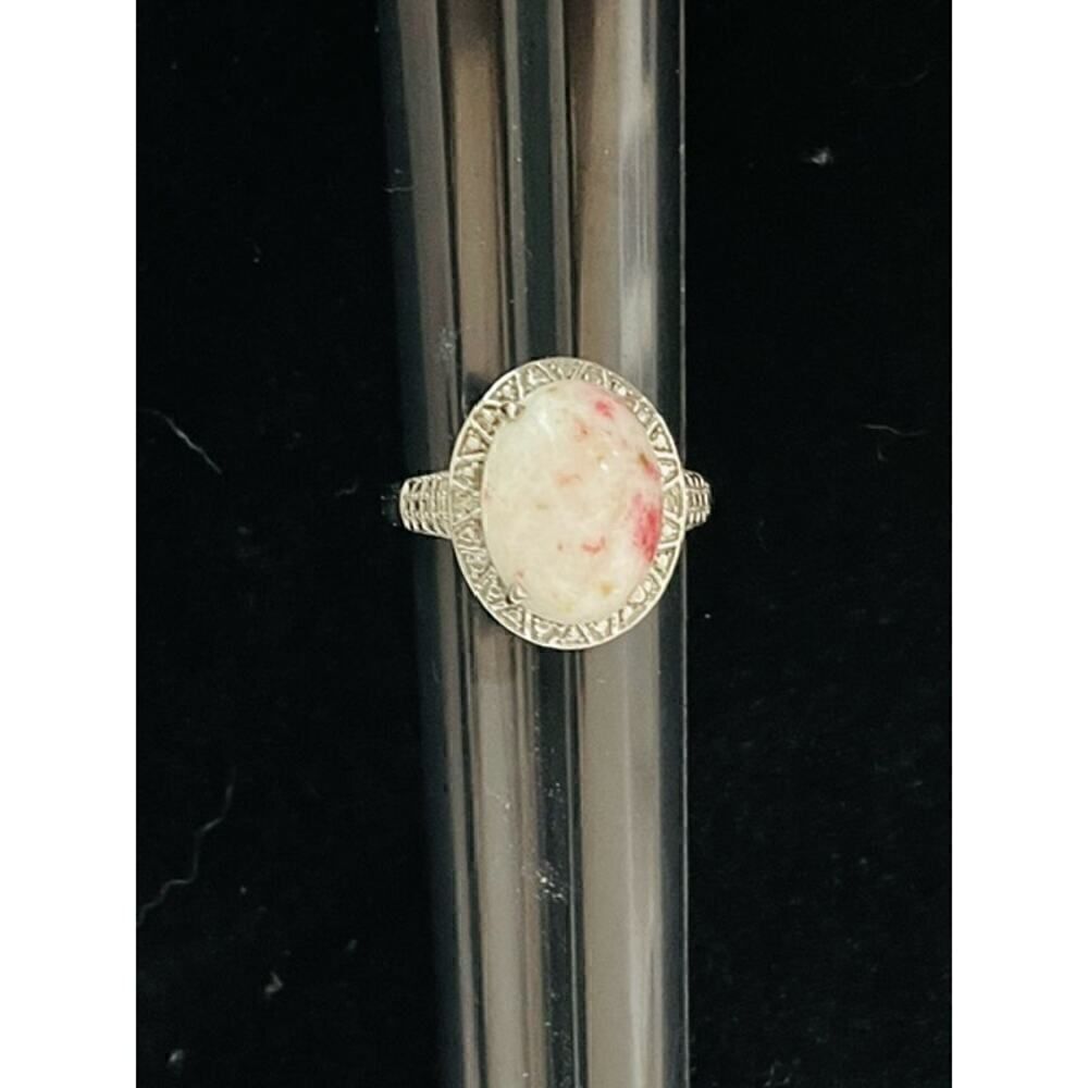 HSN Ring Large Pink and White Marble Stone Size 10 925 Sterling Silver